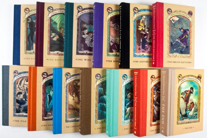 A Series of Unfortunate Events. Complete set of 13 volumes + Promotional Items [SIGNED BY HELQUIST AND INSCRIBED BY SNICKET] by Snicket, Lemony (Author); Brett Helquist (Illustrator)