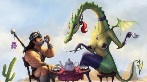 r169_457x257_6731_Strange_Date_2d_illustration_dragon_girl_woman_warrior_fantasy_humor_picture_image_digital_art