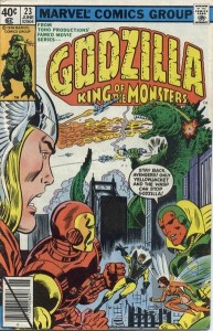 Godzilla incontra gli Avengers in "Godzilla King of the Monsters No. 23" (Giugno 1979) della Marvel Comics. Cover di Herb Trimpe e Dan Green.