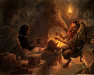 L'incontro tra Lucy e il fauno Tumnus, protagonisti del romanzo Le Cronache di Narnia.