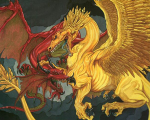 In Dungeons & Dragons al dragone d’oro, buono e generoso, viene opposto il dragone rosso come incarnazione della distruzione e della supremazia del più forte sul più debole.